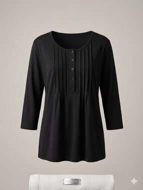Black Women's Pleated Button-Front Top